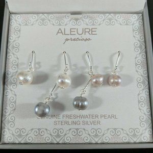 Aleure Sterling Silver Multicolor Cultured pearl earrings 3 pair NWB